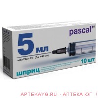 Шприц 5мл 3-х комп c иглой 22g 0,7x40 тип луер n10/паскаль/