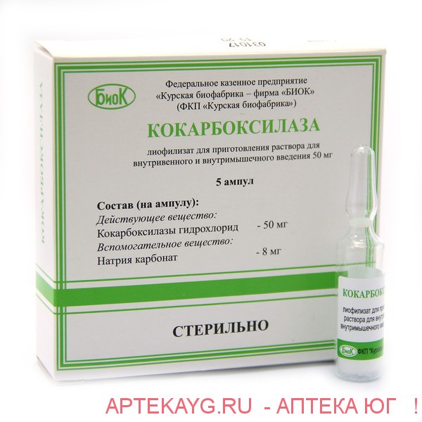 Кокарбоксилаза лиоф д/приг р-ра в/в, в/м введ 50 мг/мл амп 2 мл х5