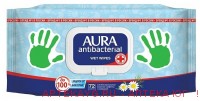 Aura салфетки влаж очищающ антибакт ромашка n72 с крышкой